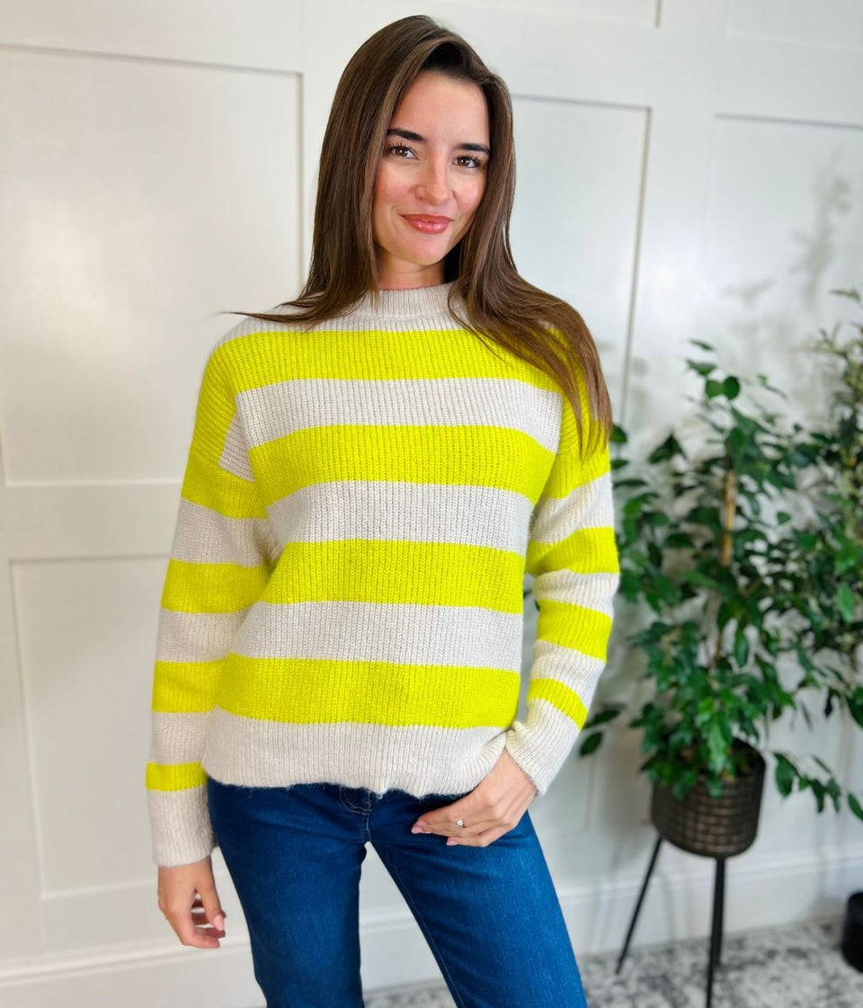 Yellow Striped Crew Neck Jumper