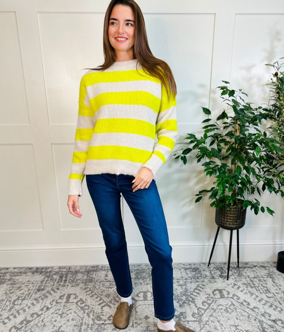 Yellow Striped Crew Neck Jumper