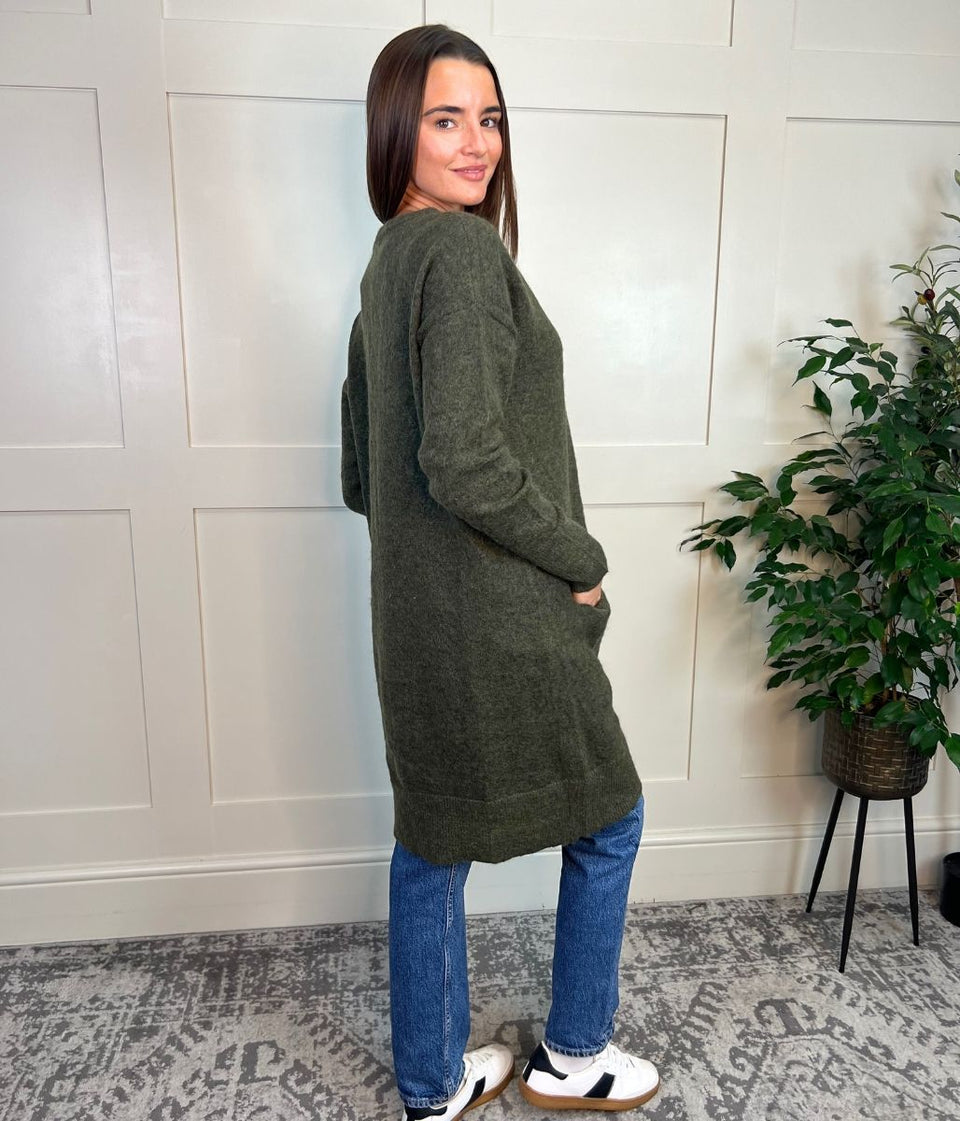 Khaki Mohair Blend Long Cardigan