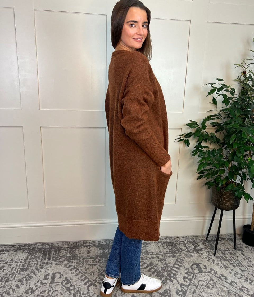 Tobacco Mohair Blend Long Cardigan