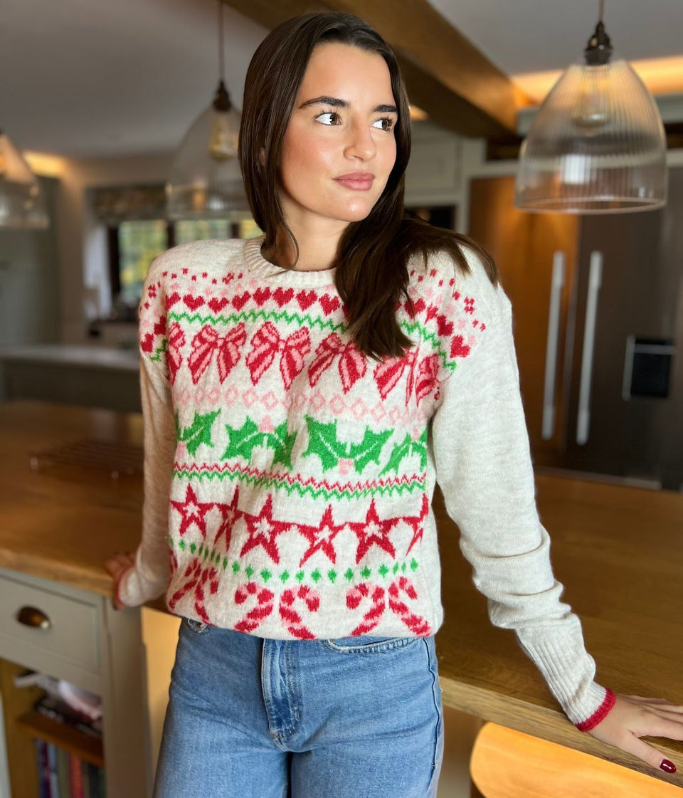 Ecru Candy Cane Christmas Jumper