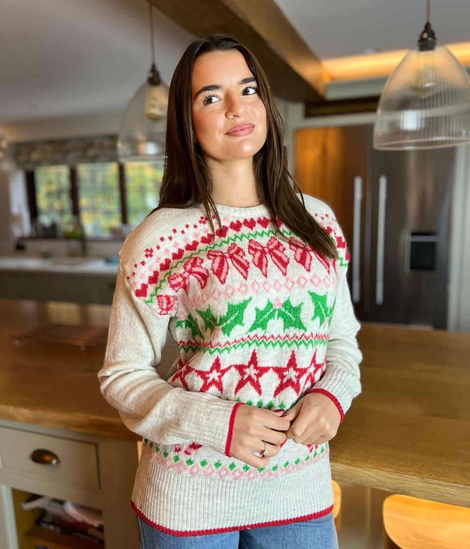 Ecru Candy Cane Christmas Jumper
