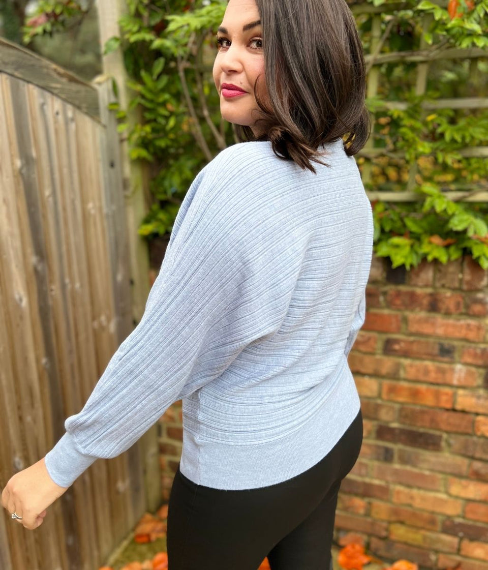 Blue Soft Ribbed Batwing Jumper