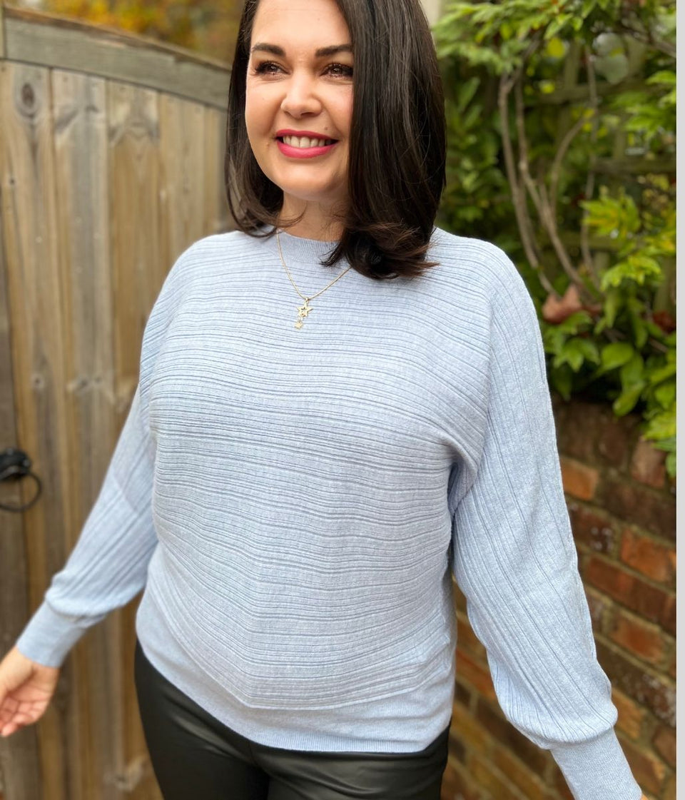 Blue Soft Ribbed Batwing Jumper