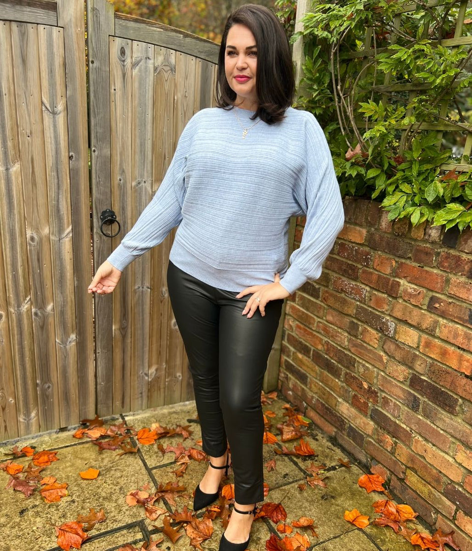 Blue Soft Ribbed Batwing Jumper