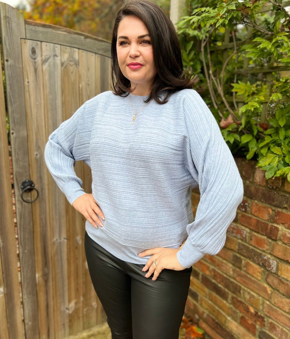 Blue Soft Ribbed Batwing Jumper