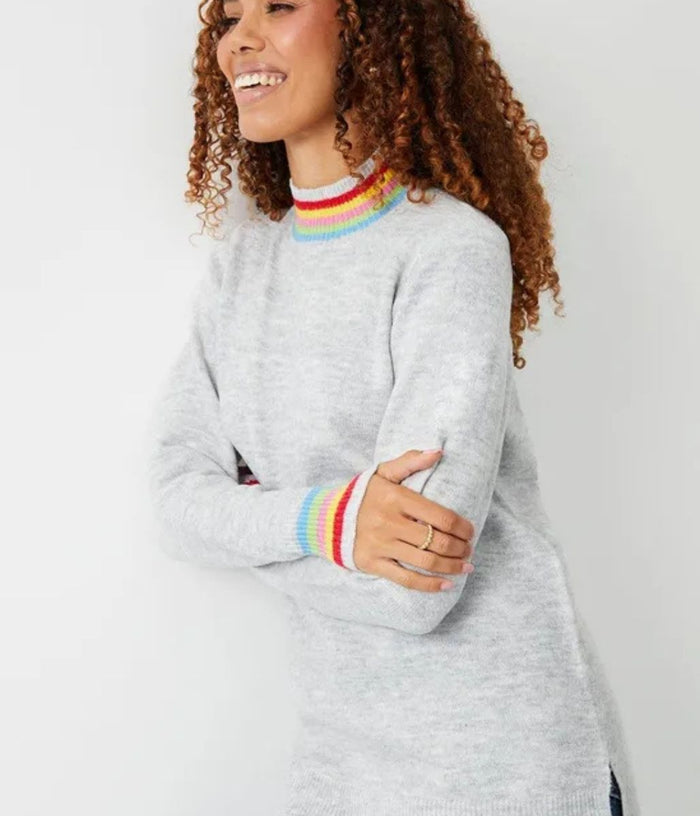 Grey Audrey Rainbow Trim Tunic Jumper Highstreet Outlet UK