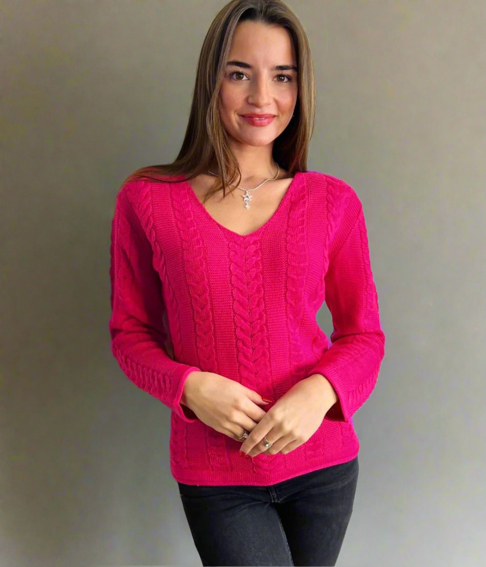 pink cable knit jumper