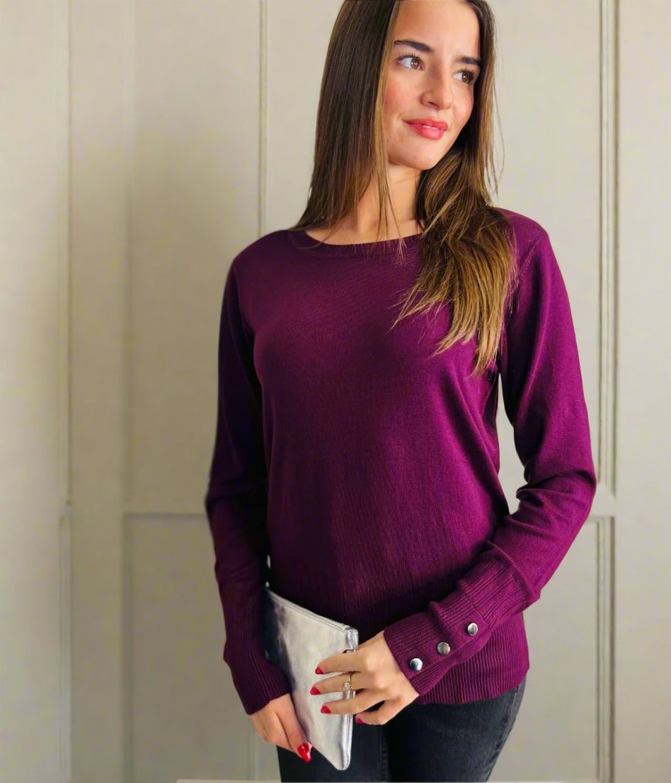 Burgundy button cuff jumper womens