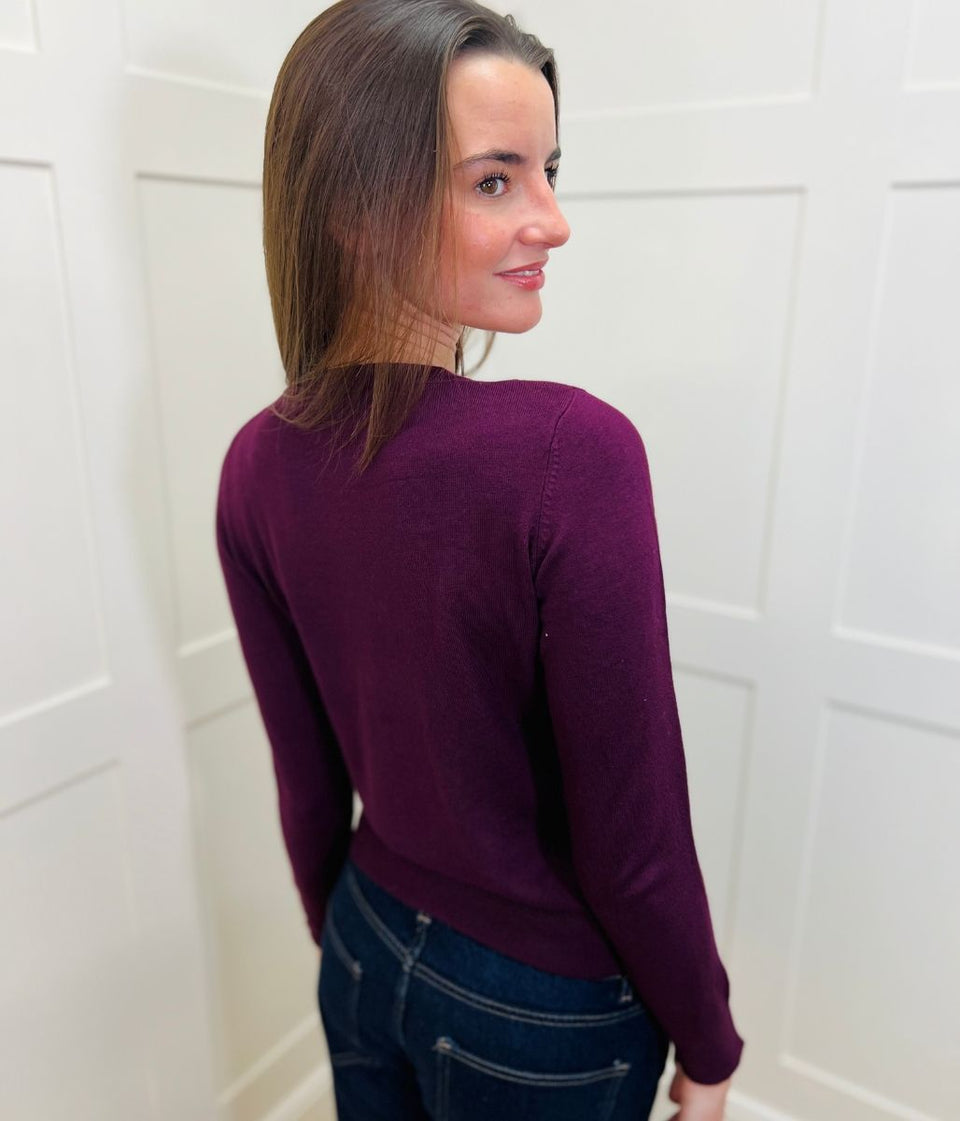 Plum Button Through Cardigan