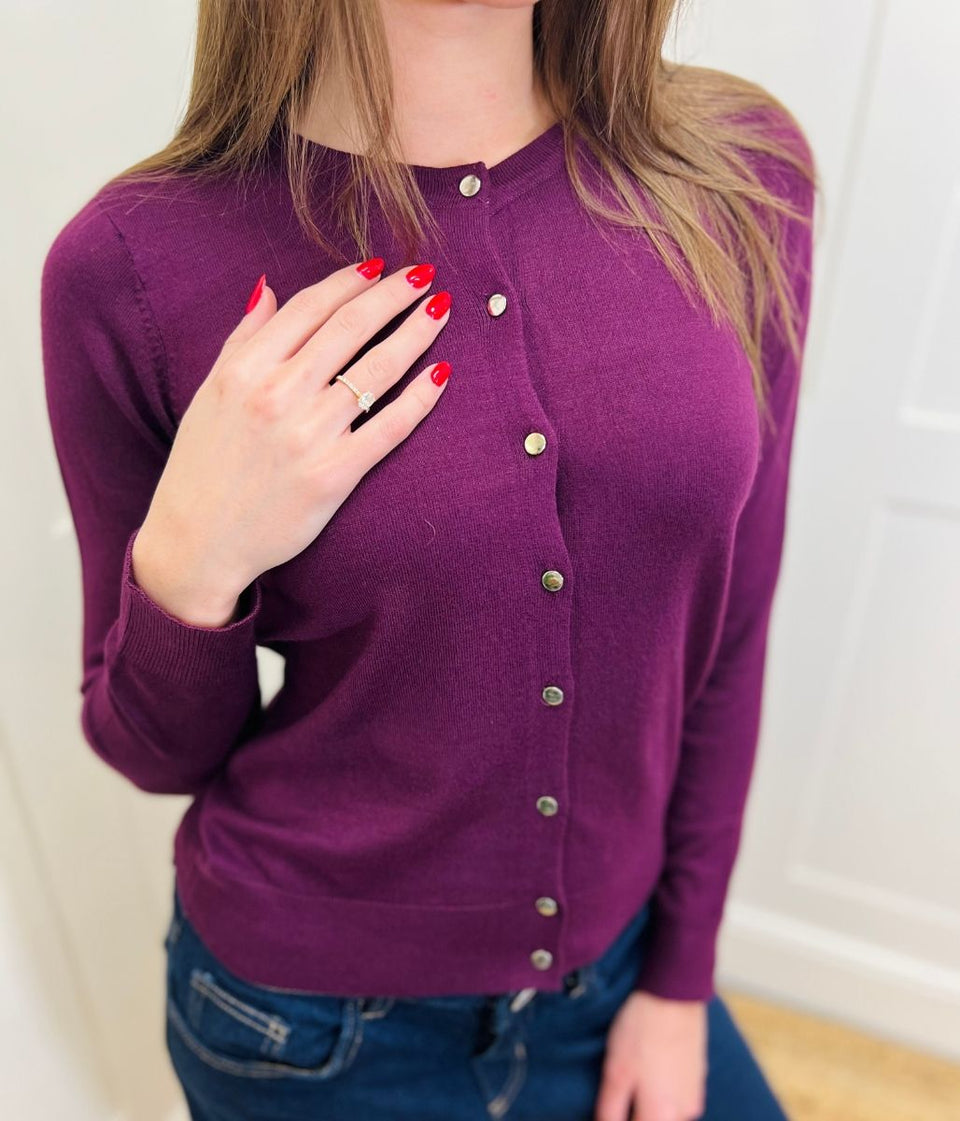 Plum Button Through Cardigan