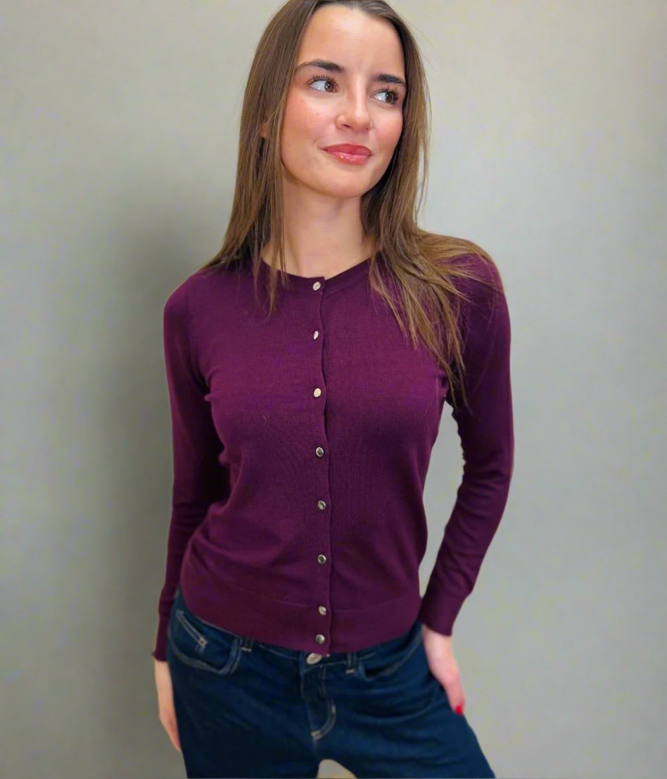 Plum Button Through Cardigan