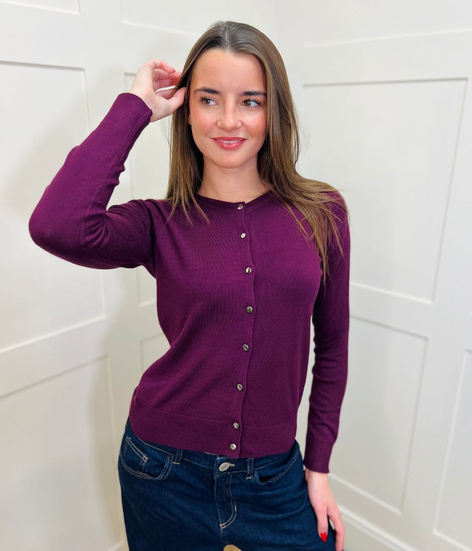 Plum Button Through Cardigan