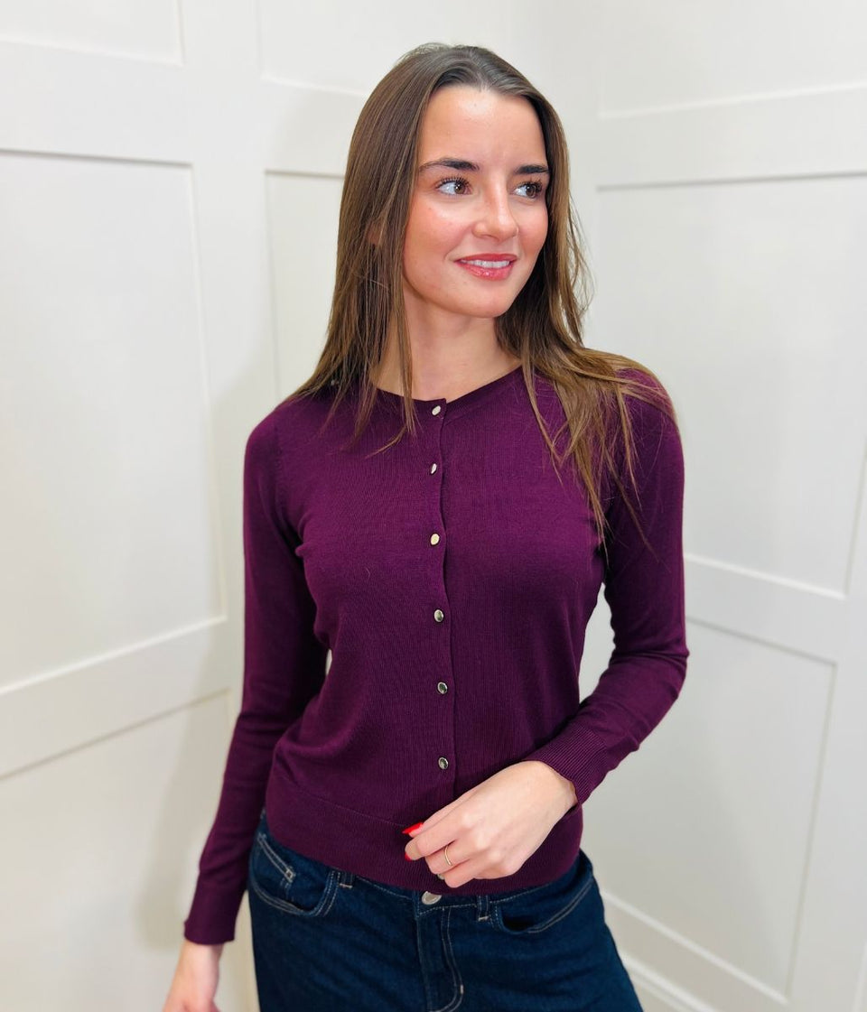 Plum Button Through Cardigan