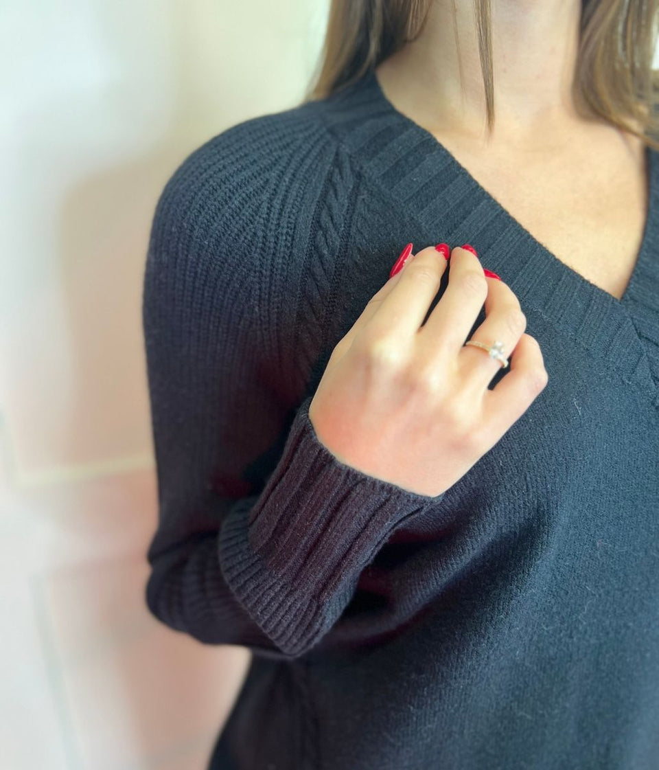 Black V Neck Contrast Jumper