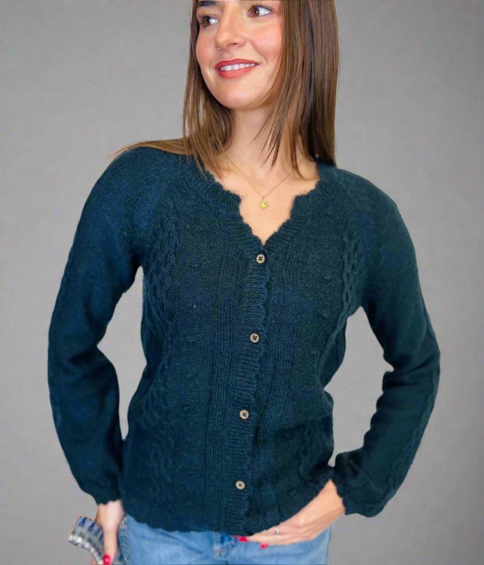 Navy Bobble Trim Cardigan