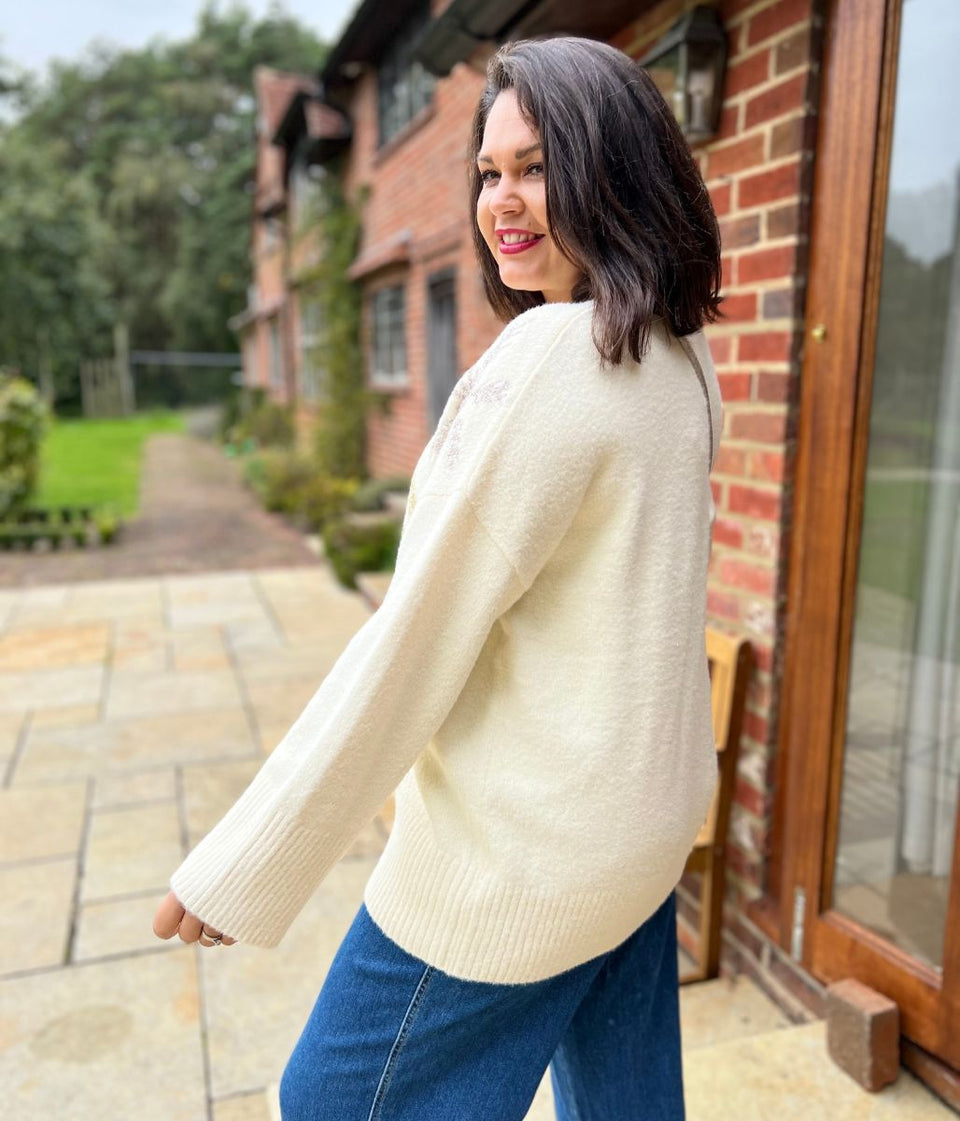 Ivory Sparkle Snowflake Oversized Jumper