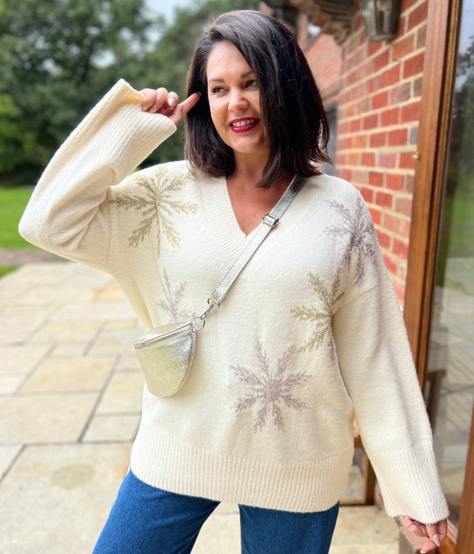 Ivory Sparkle Snowflake Oversized Jumper