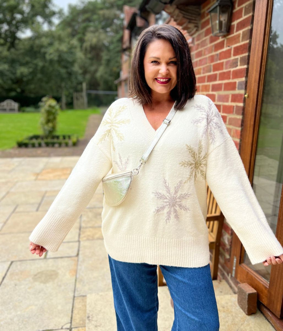 Ivory Sparkle Snowflake Oversized Jumper