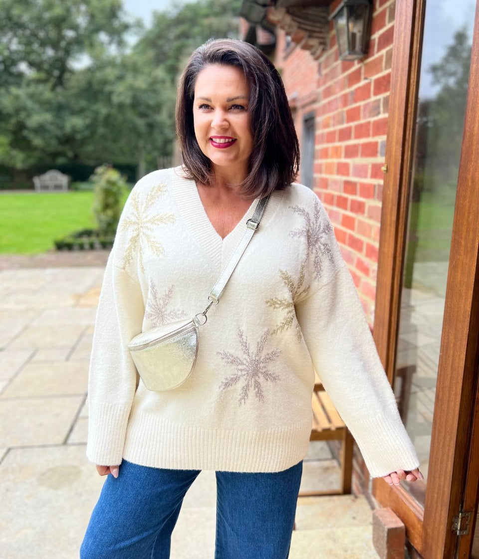 Ivory Sparkle Snowflake Oversized Jumper