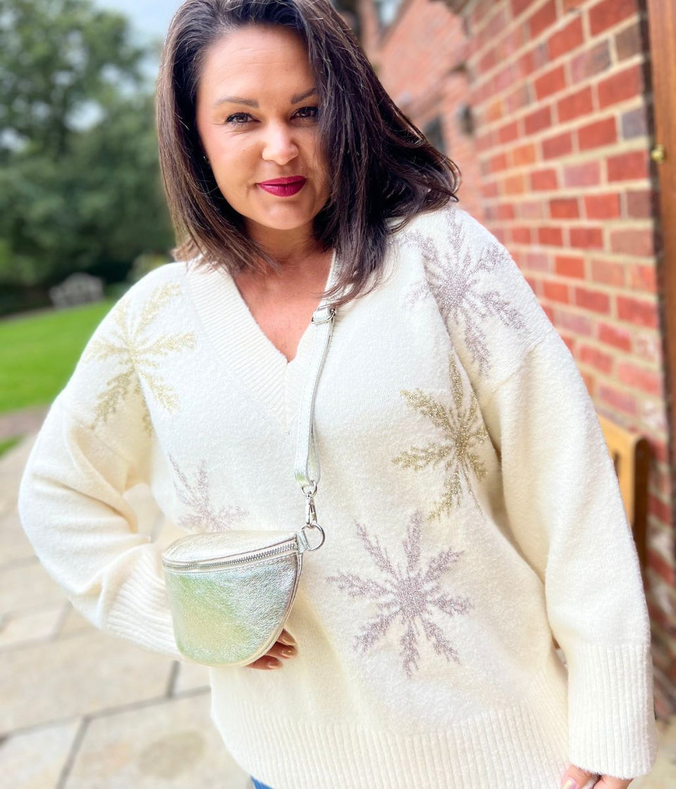 Ivory Sparkle Snowflake Oversized Jumper