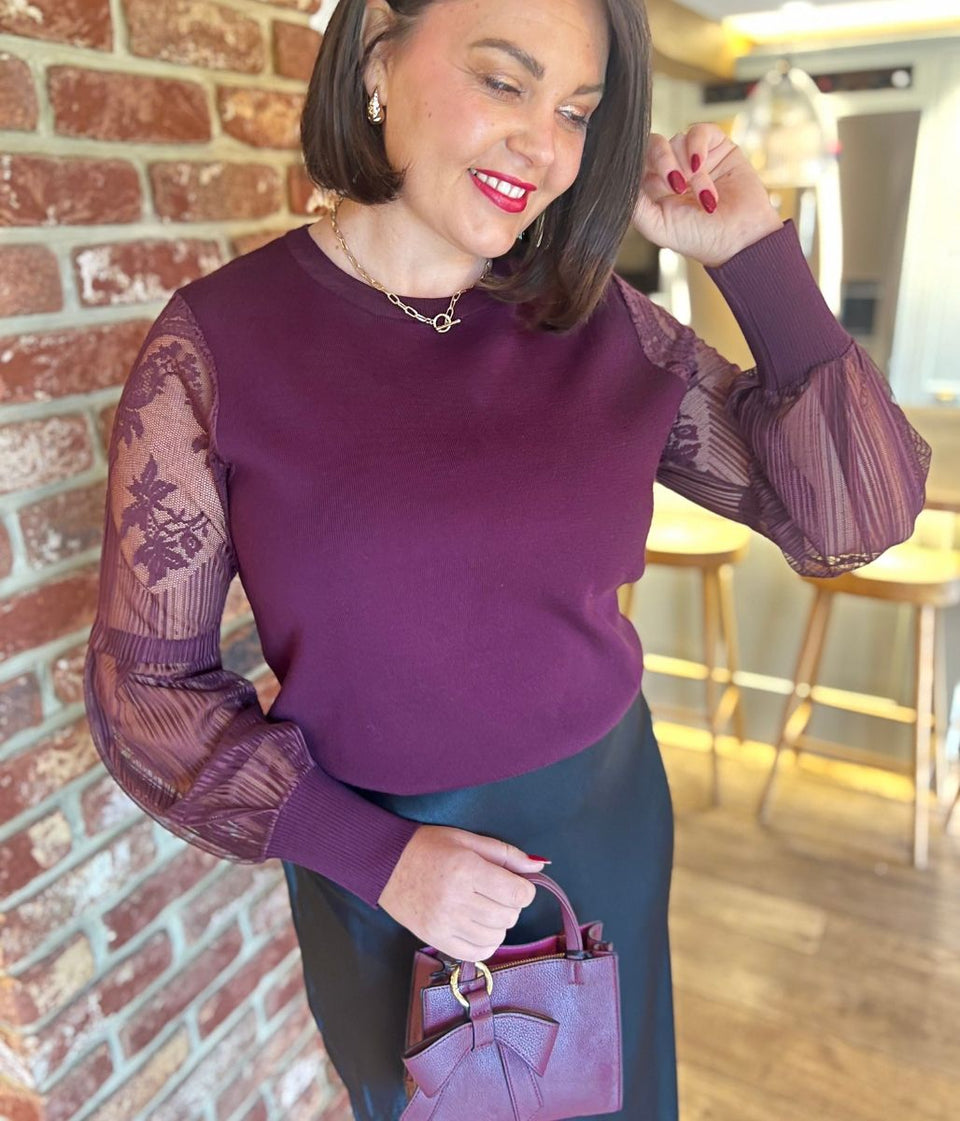 Burgundy Lace Sleeve Jumper