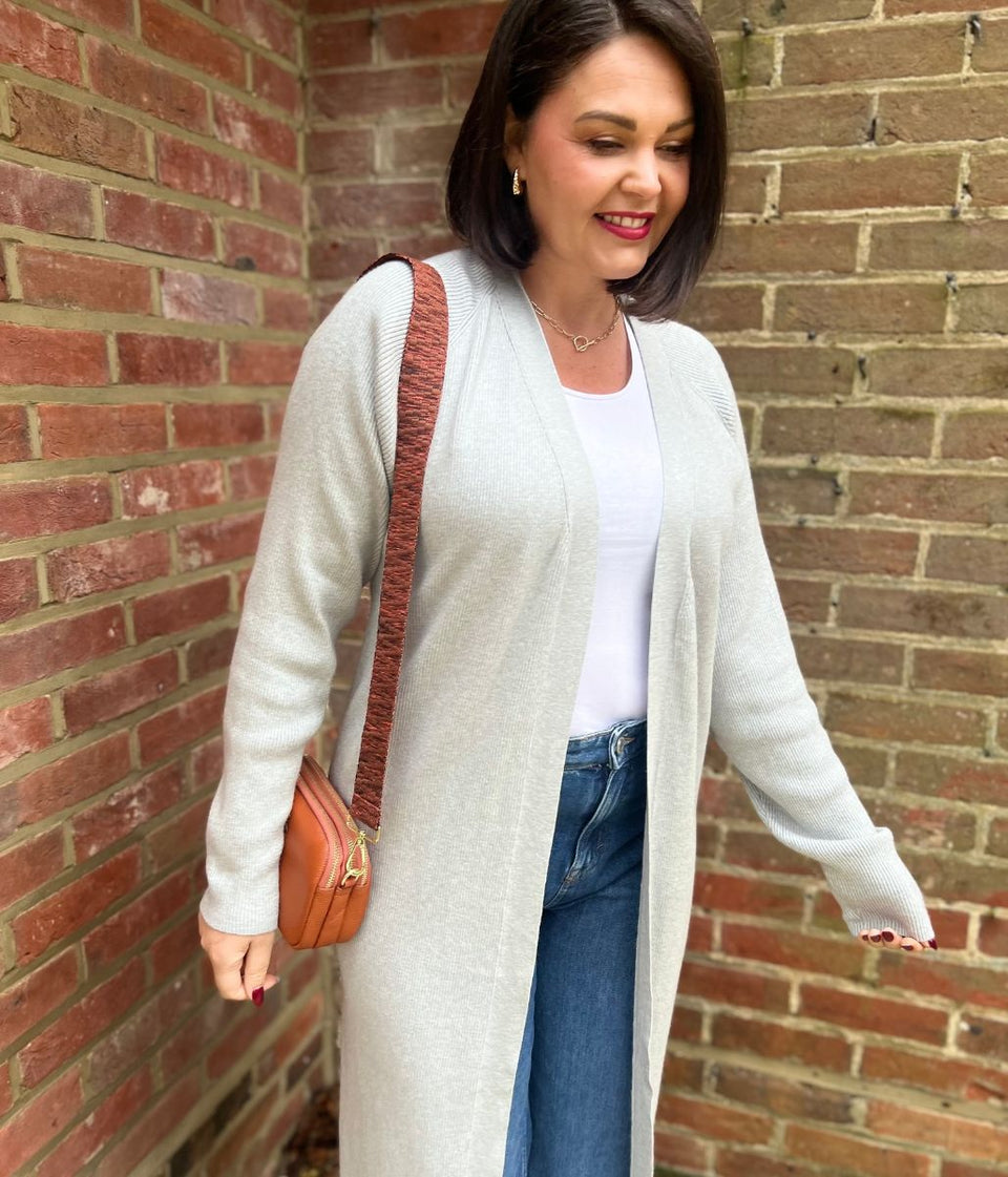 Grey Ribbed Longline Cardigan