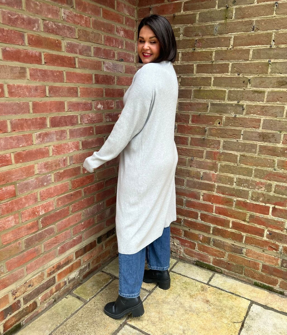 Grey Ribbed Longline Cardigan