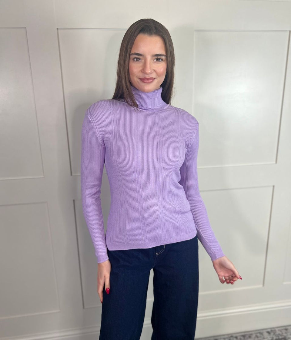 Lilac Fine Ribbed Polo Jumper