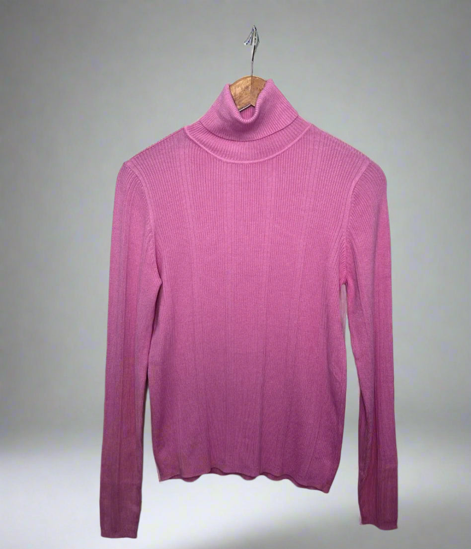 Pink Fine Ribbed Polo Jumper