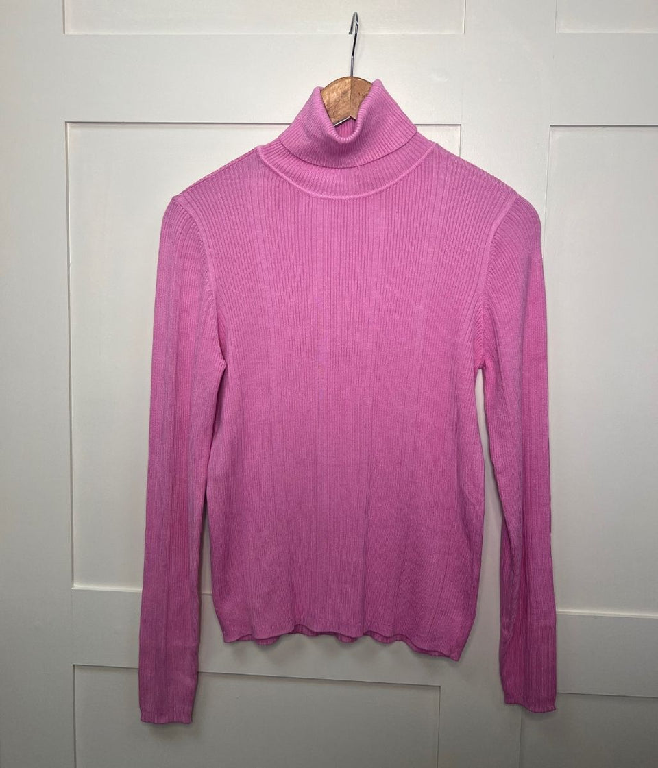 Pink Fine Ribbed Polo Jumper