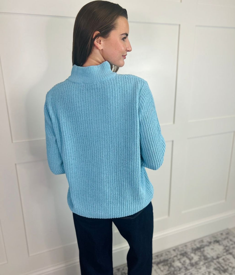 Aqua Chenille Cable Zip Cardigan