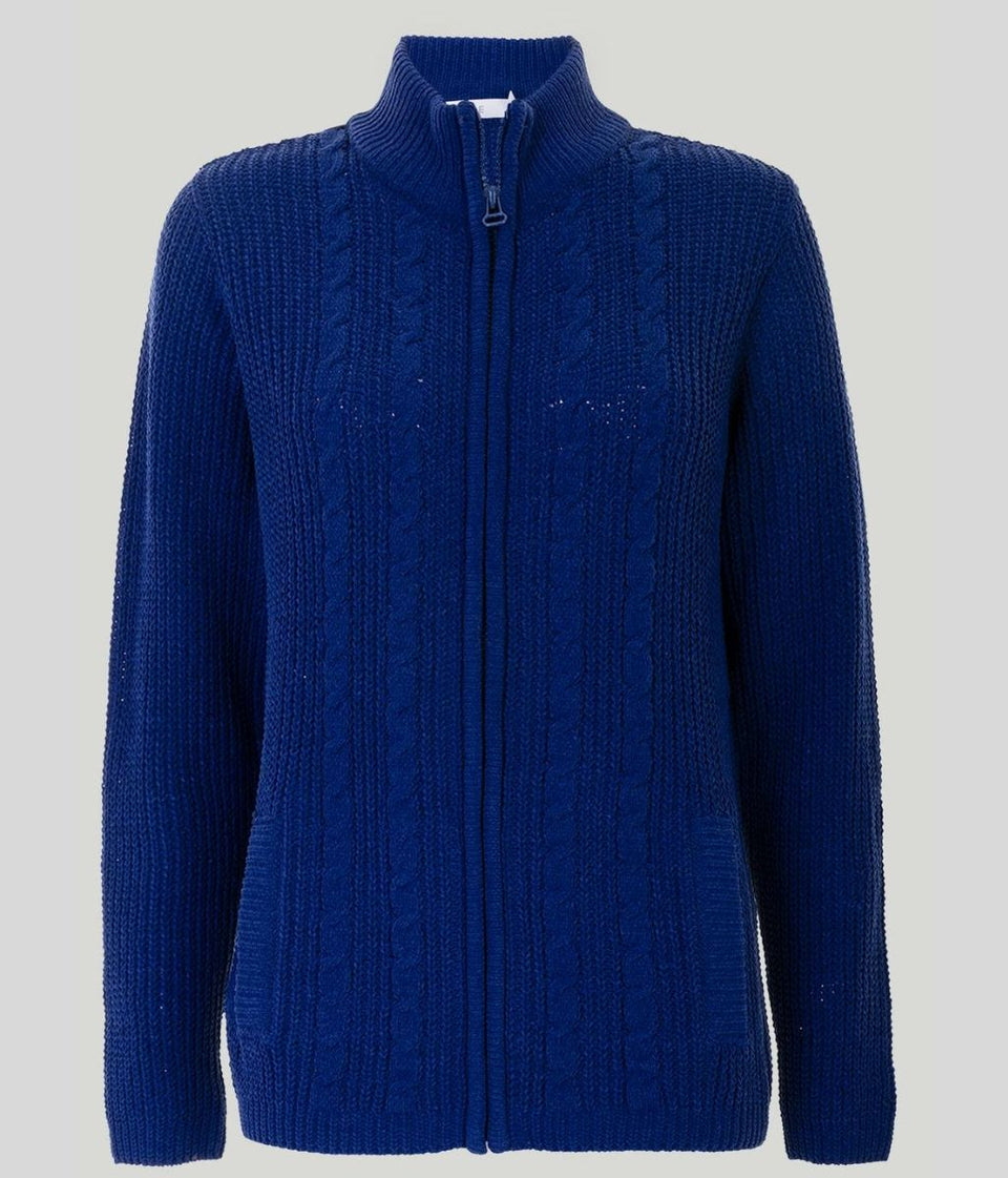 Navy Chenille Cable Zip Cardigan