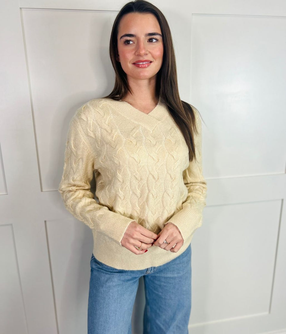 Cream Sparkle Cable Knit Jumper