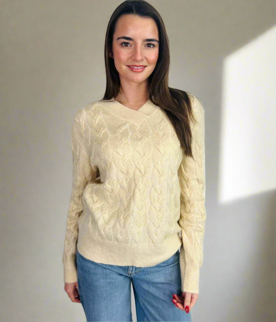 Cream Sparkle Cable Knit Jumper