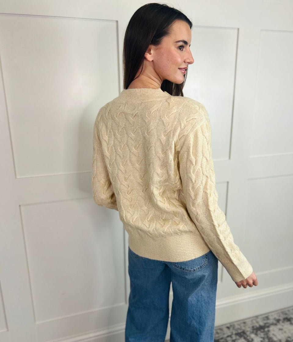 Cream Sparkle Cable Knit Jumper