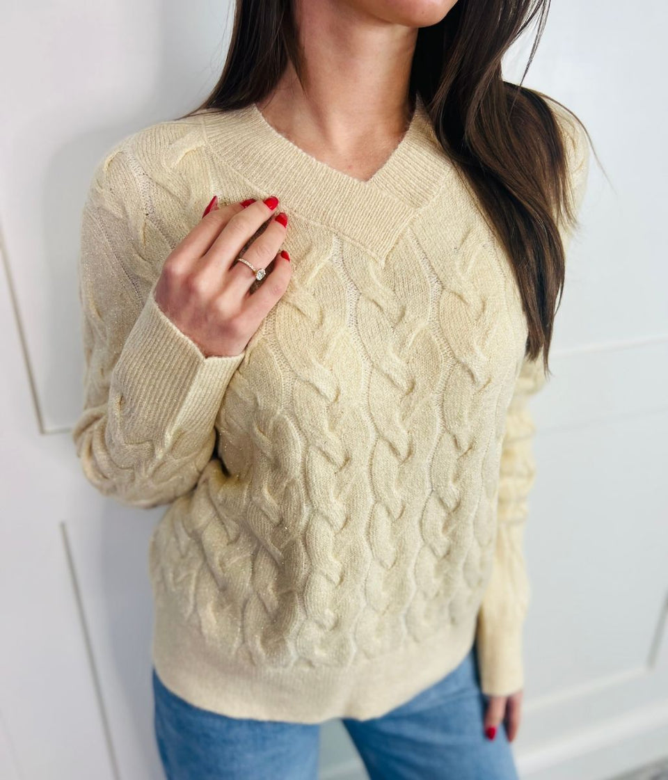 Cream Sparkle Cable Knit Jumper