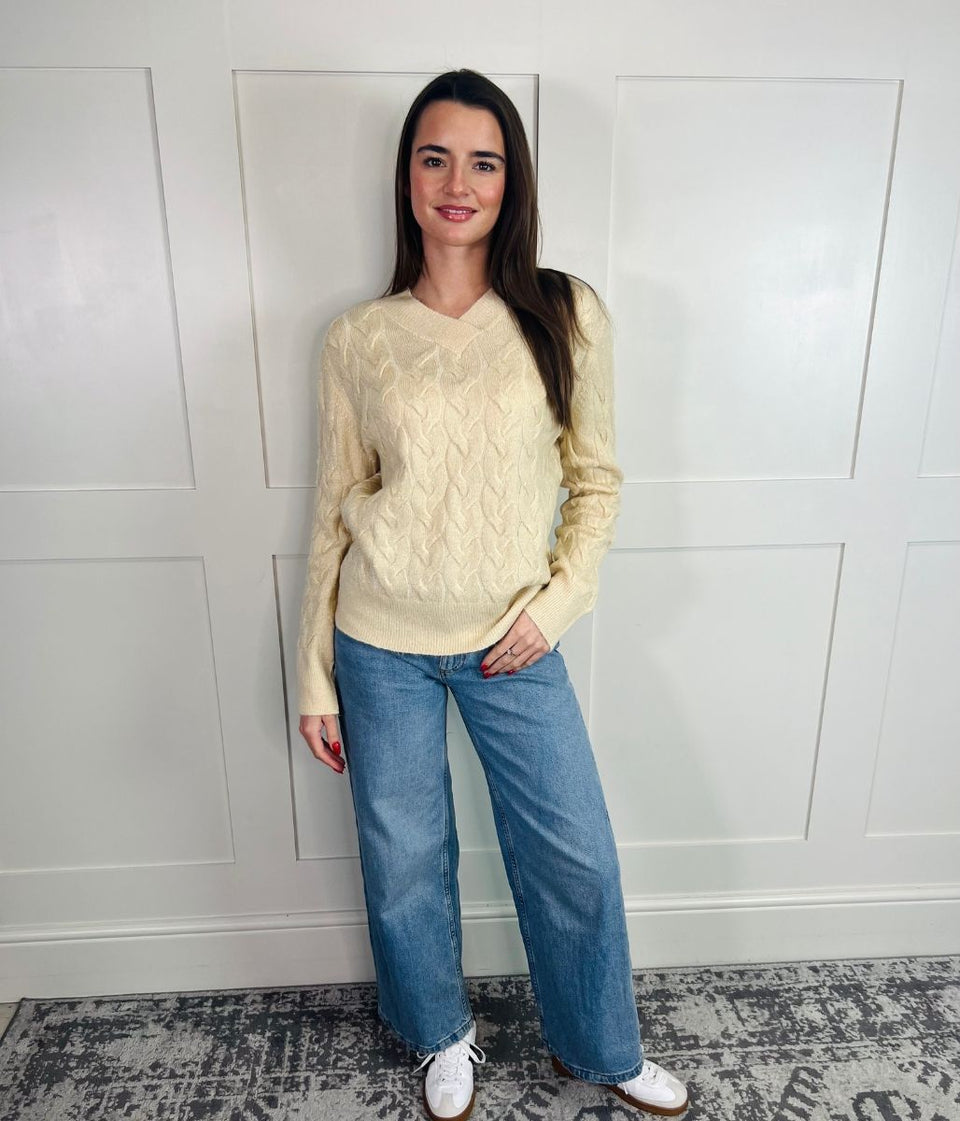 Cream Sparkle Cable Knit Jumper