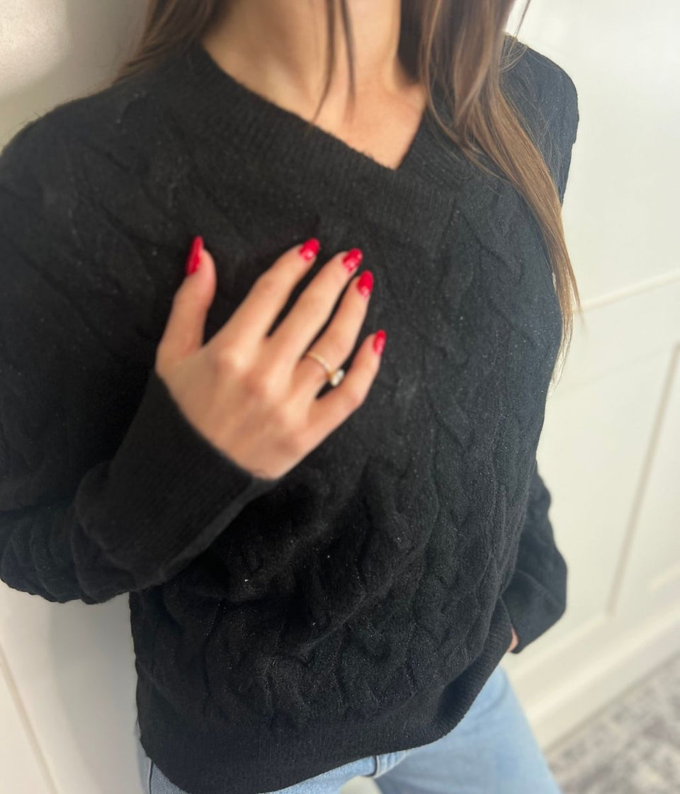 Black Sparkle Cable Knit Jumper