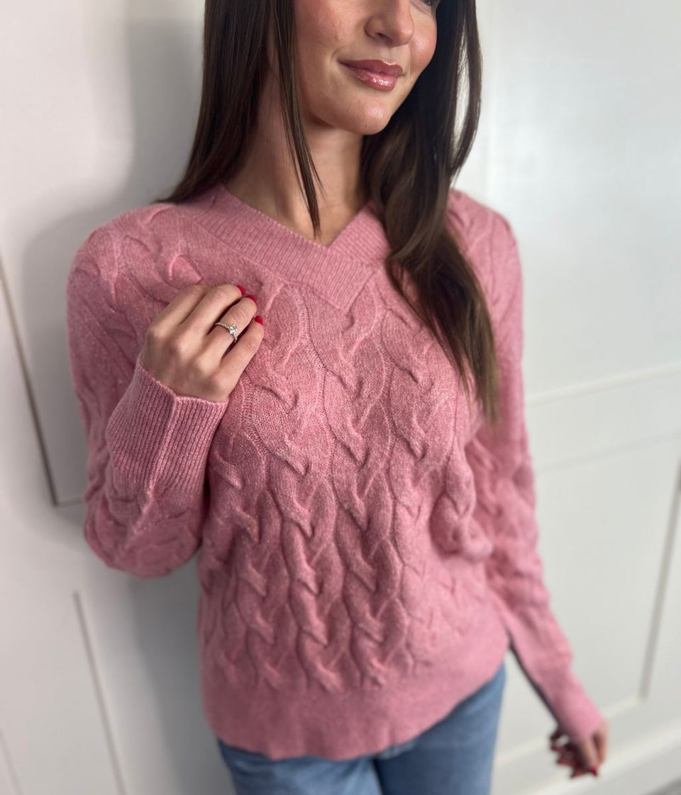 Pink Sparkle Cable Knit Jumper