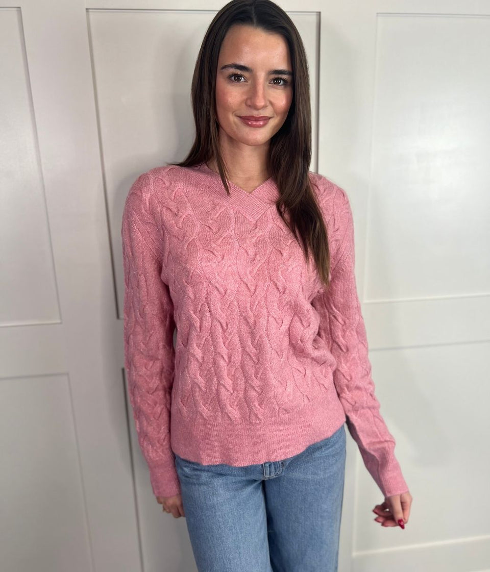 Pink Sparkle Cable Knit Jumper