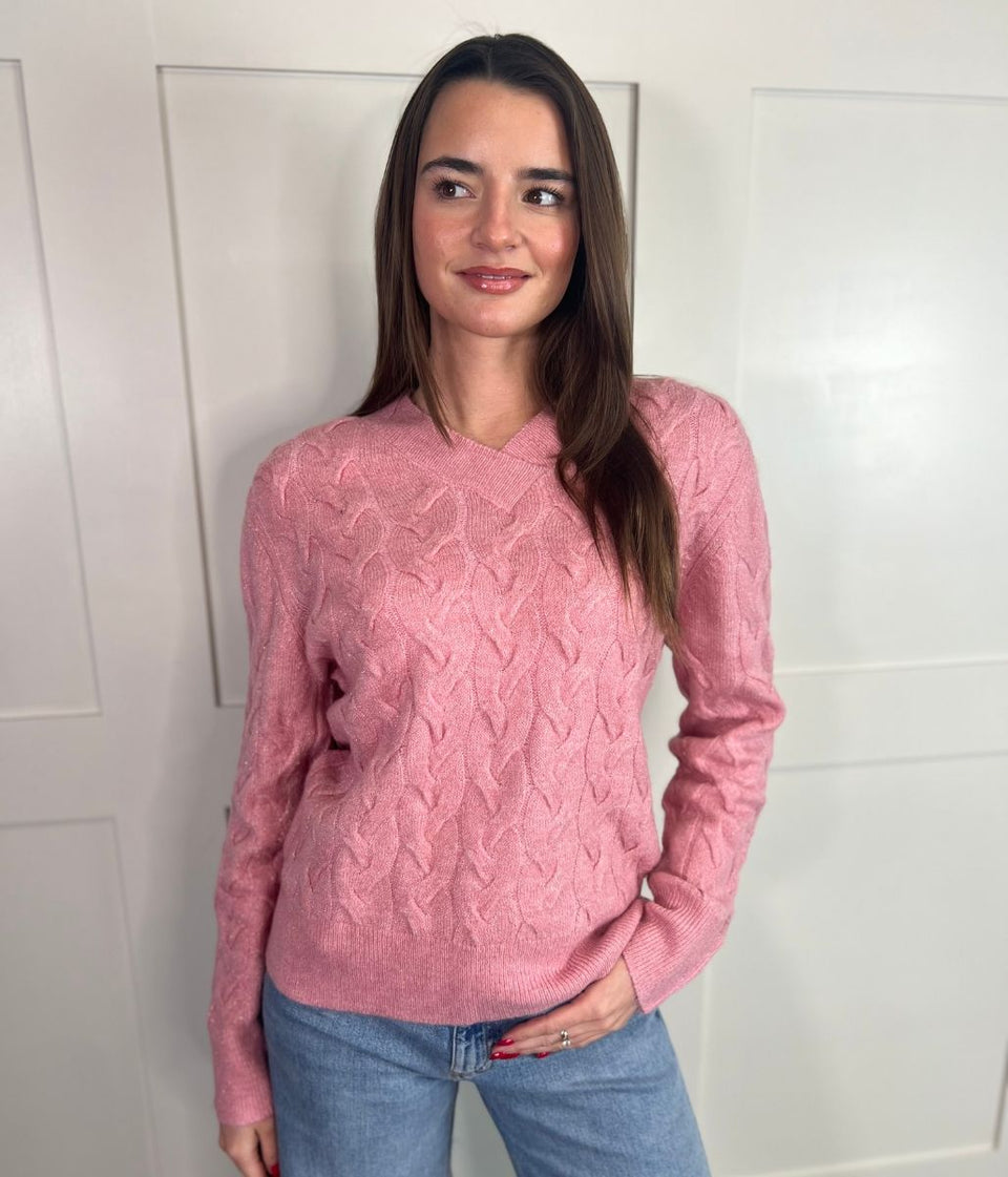 Pink Sparkle Cable Knit Jumper