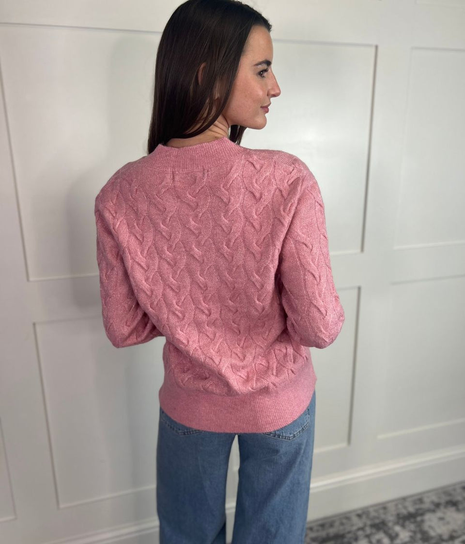 Pink Sparkle Cable Knit Jumper