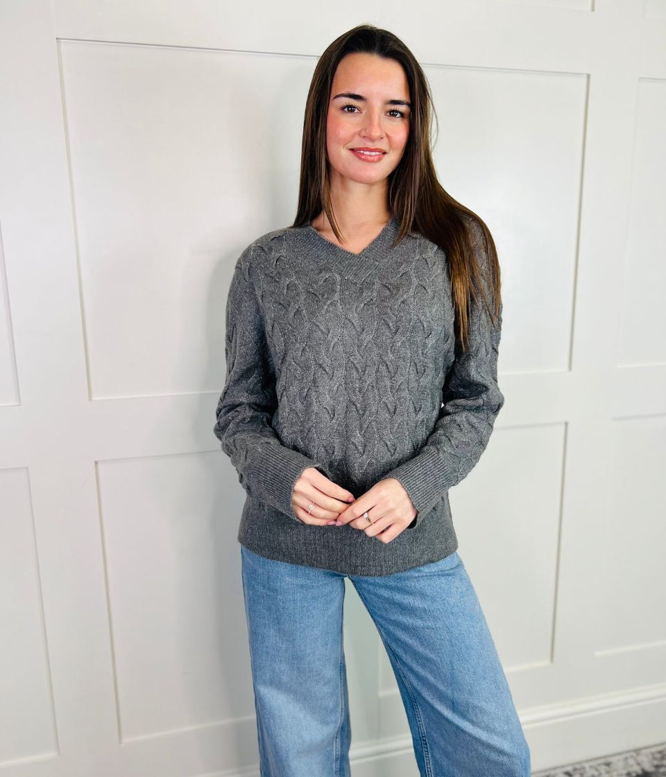 Grey Sparkle Cable Knit Jumper