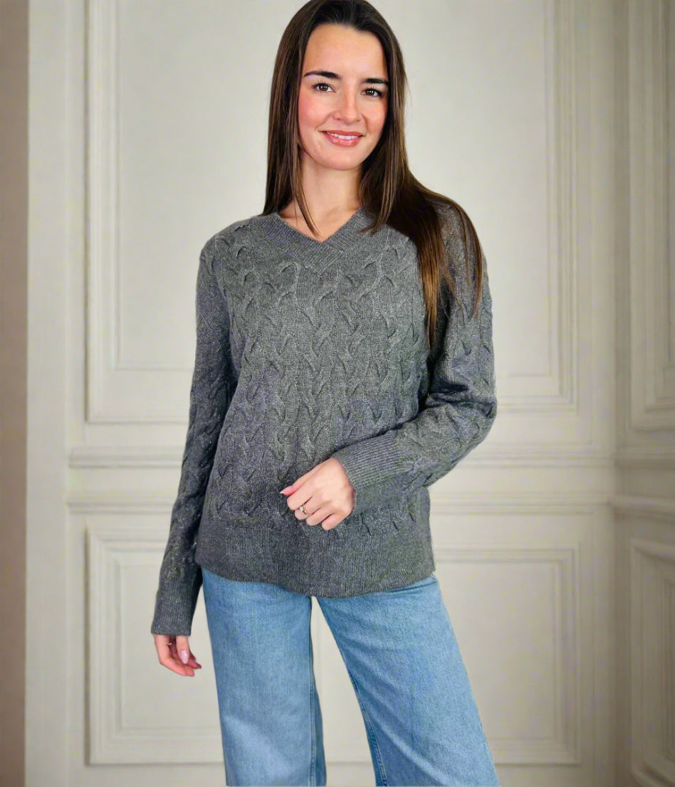 Grey Sparkle Cable Knit Jumper