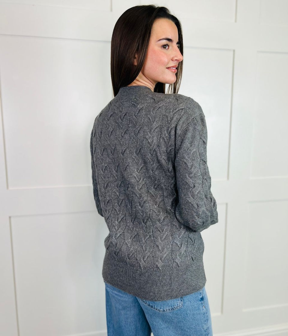 Grey Sparkle Cable Knit Jumper