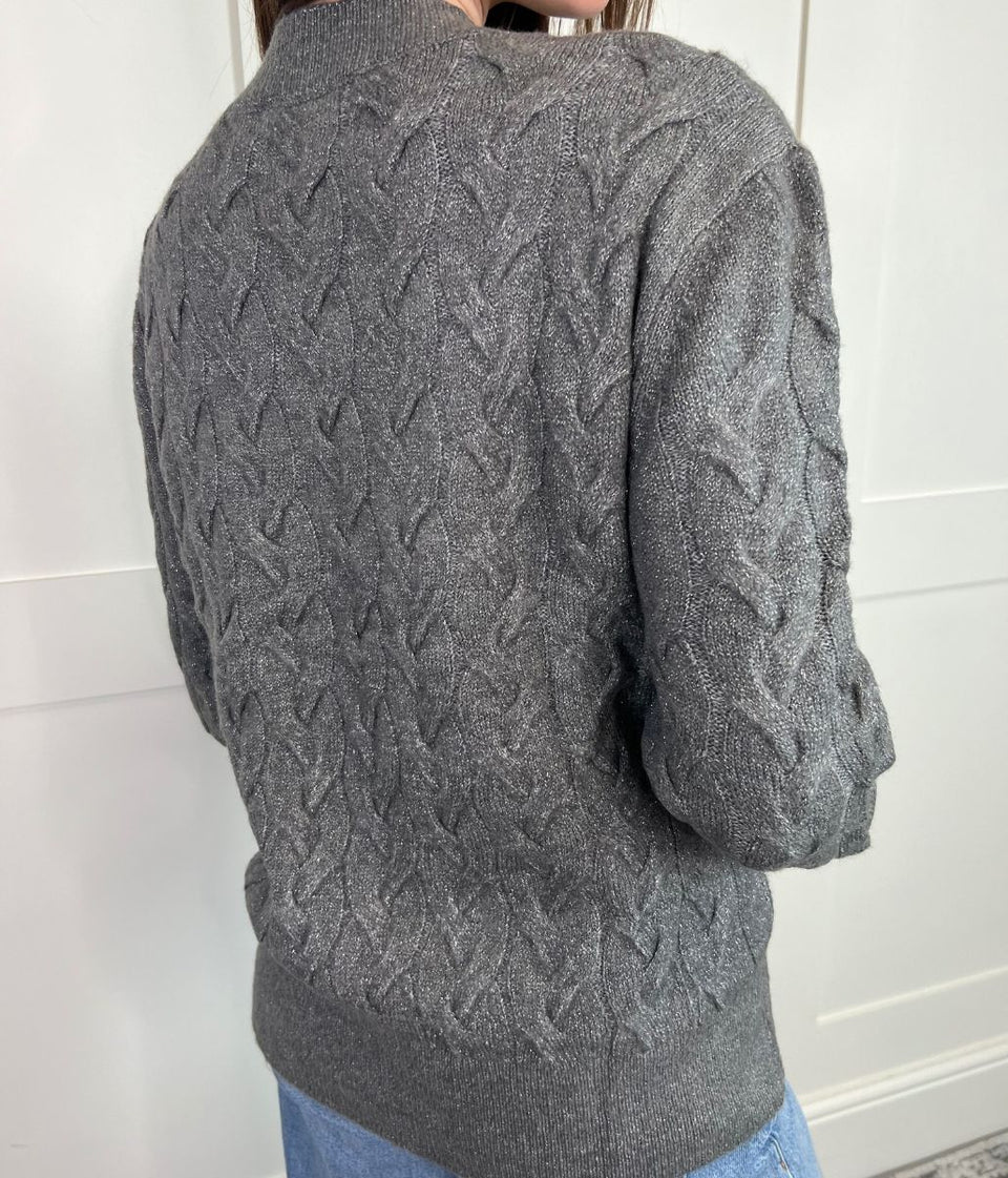 Grey Sparkle Cable Knit Jumper