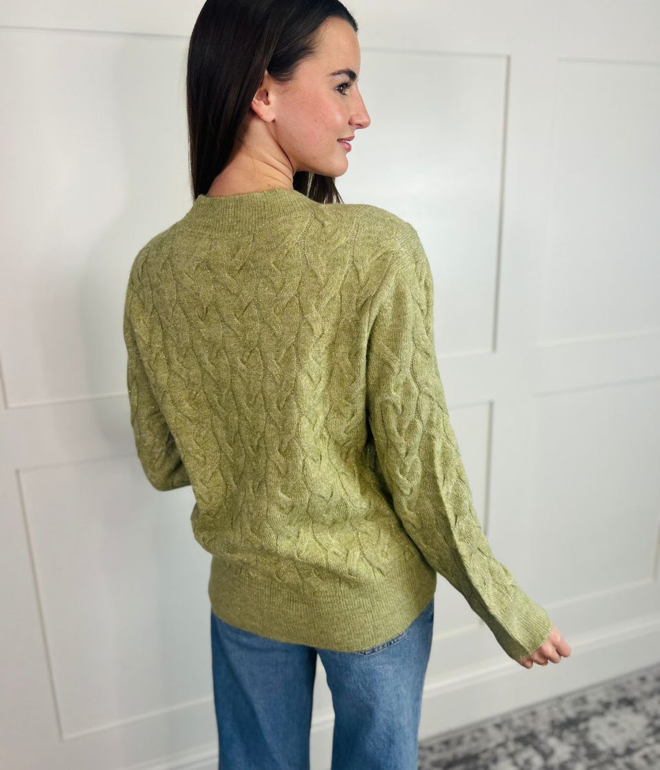 Green Sparkle Cable Knit Jumper