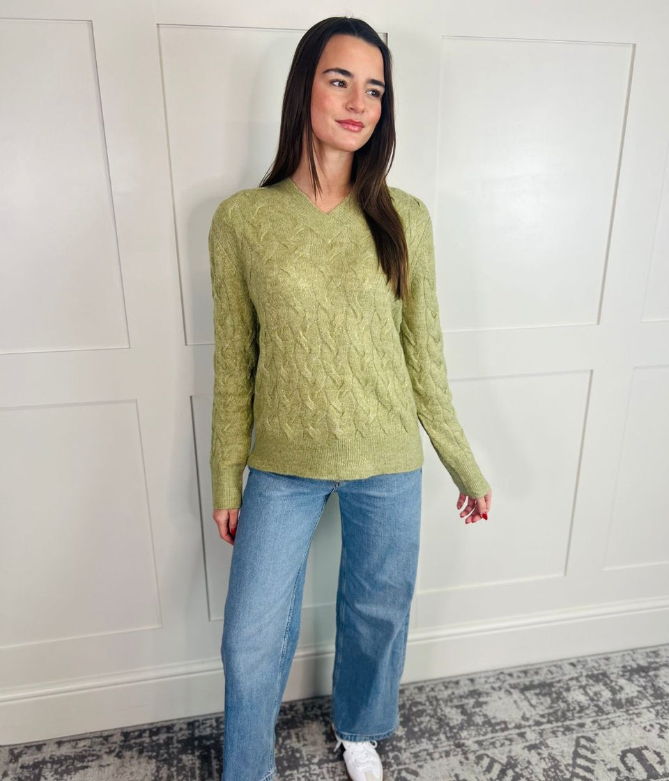 Green Sparkle Cable Knit Jumper