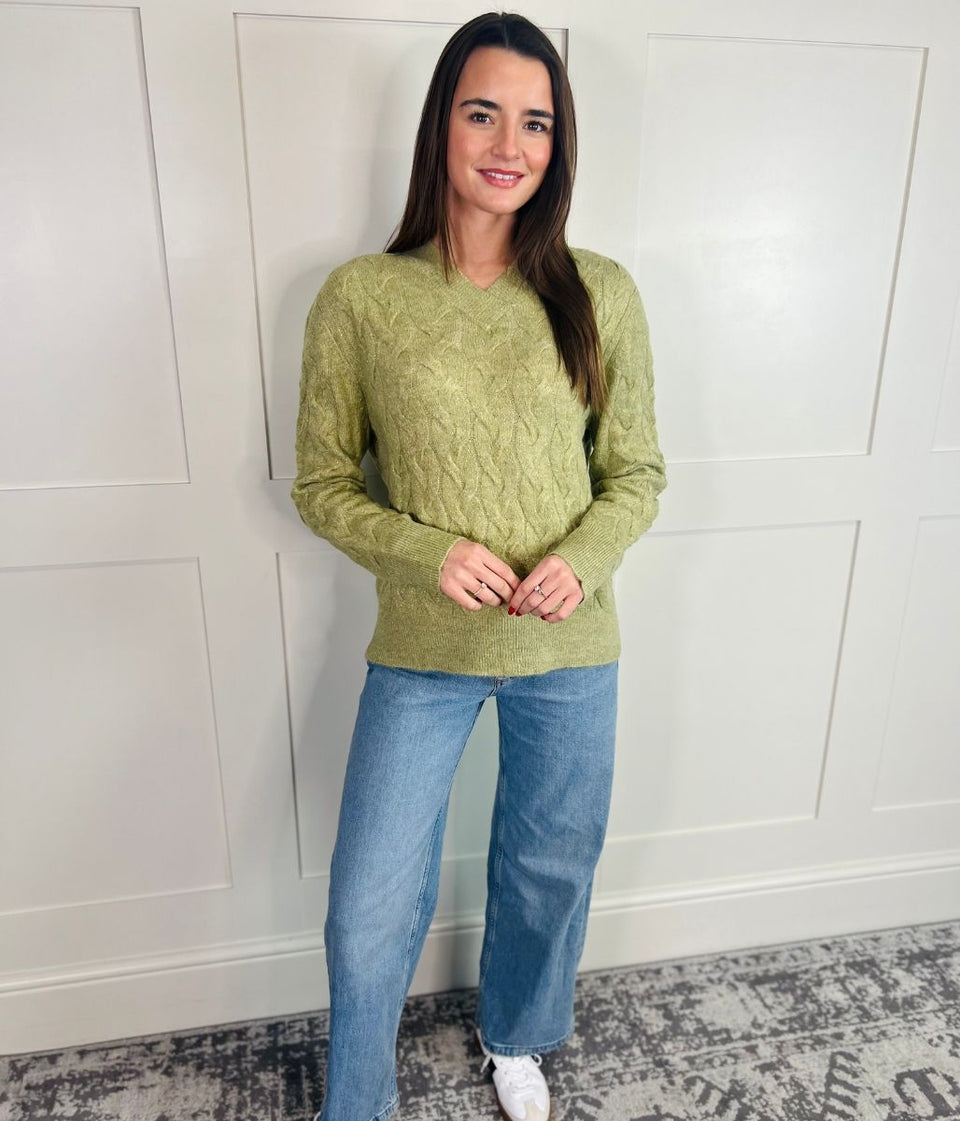 Green Sparkle Cable Knit Jumper